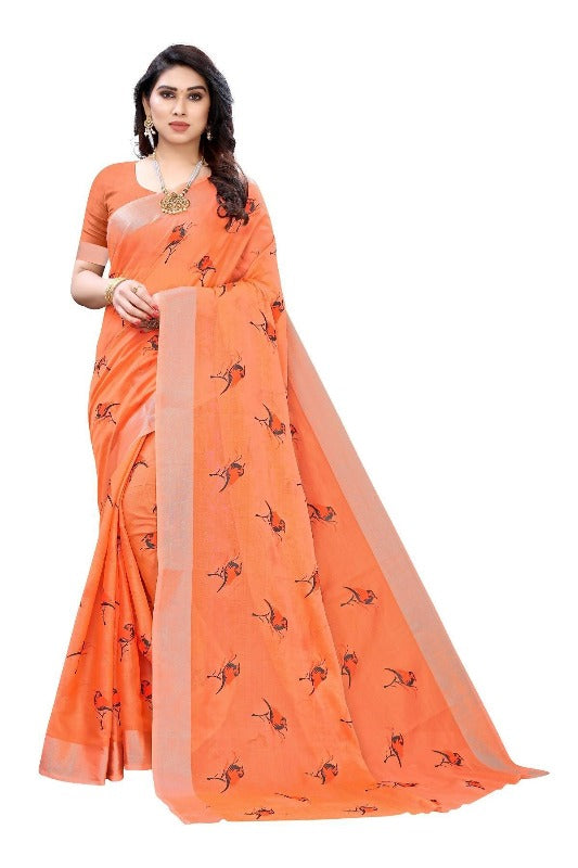 Vamika Orange Chanderi Designer Saree (SERIN ORANGE) | Grocsy