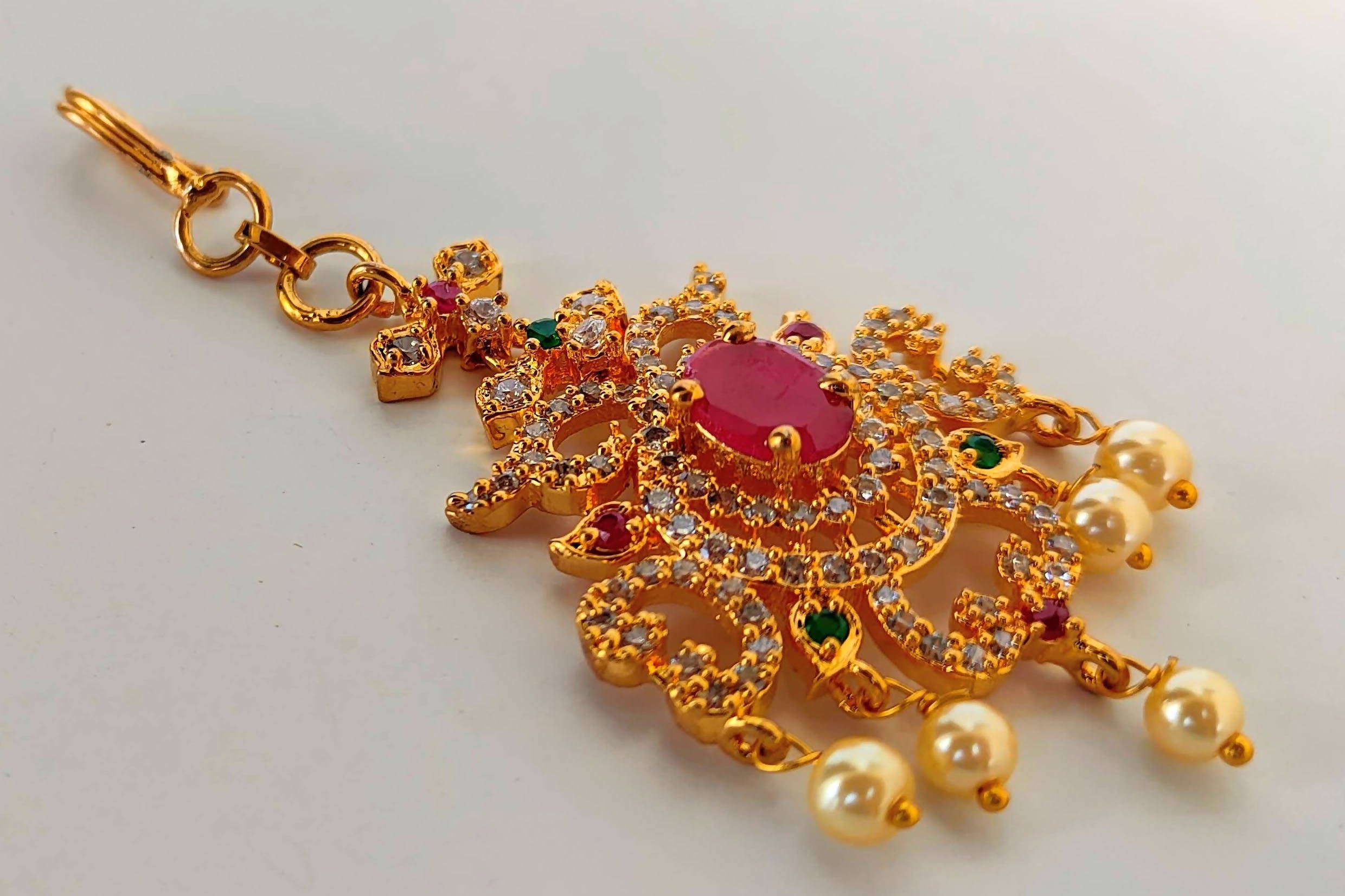 Multicolor AD Ruby Short Length Maang Tikka | Grocsy
