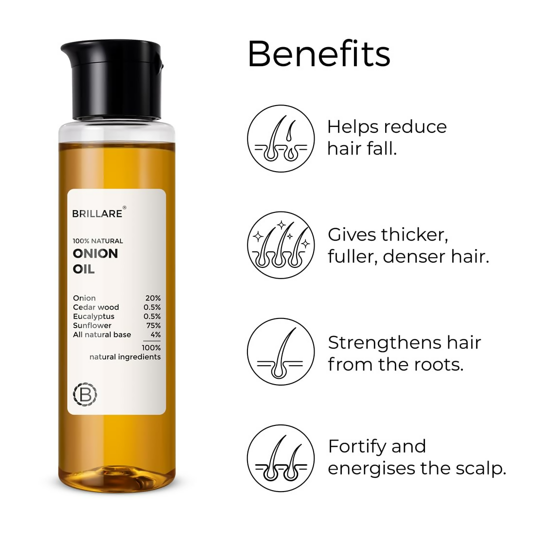 Brillare Onion Hair Oil with the Goodness Of Cedar Wood & Sunflower Oil | Grocsy