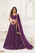 Aastha Fashion Wine Butterfly Net Tone To Tone Thread Work, Sequence Work And Original Mirror Work Embroidery Wedding Wear Lehenga Choli | Grocsy