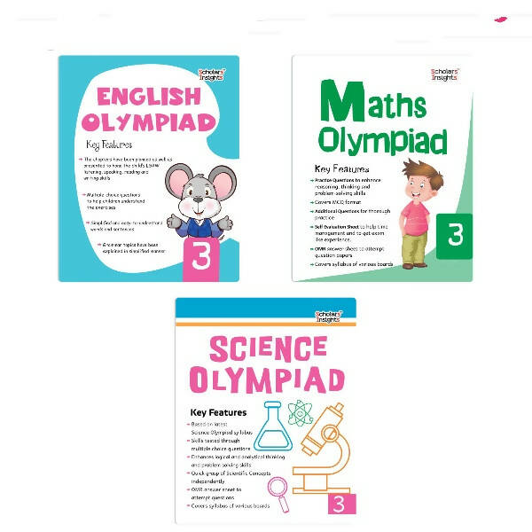 Scholars Insights Olympiad English, Maths and Science Workbooks Set Grade 3| Set of 3| Ages 8 - 10 Years | Grocsy