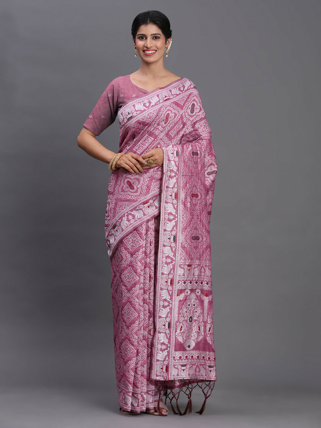 Shree Shyam Fashion Linen Cotton Purple Saree | Grocsy