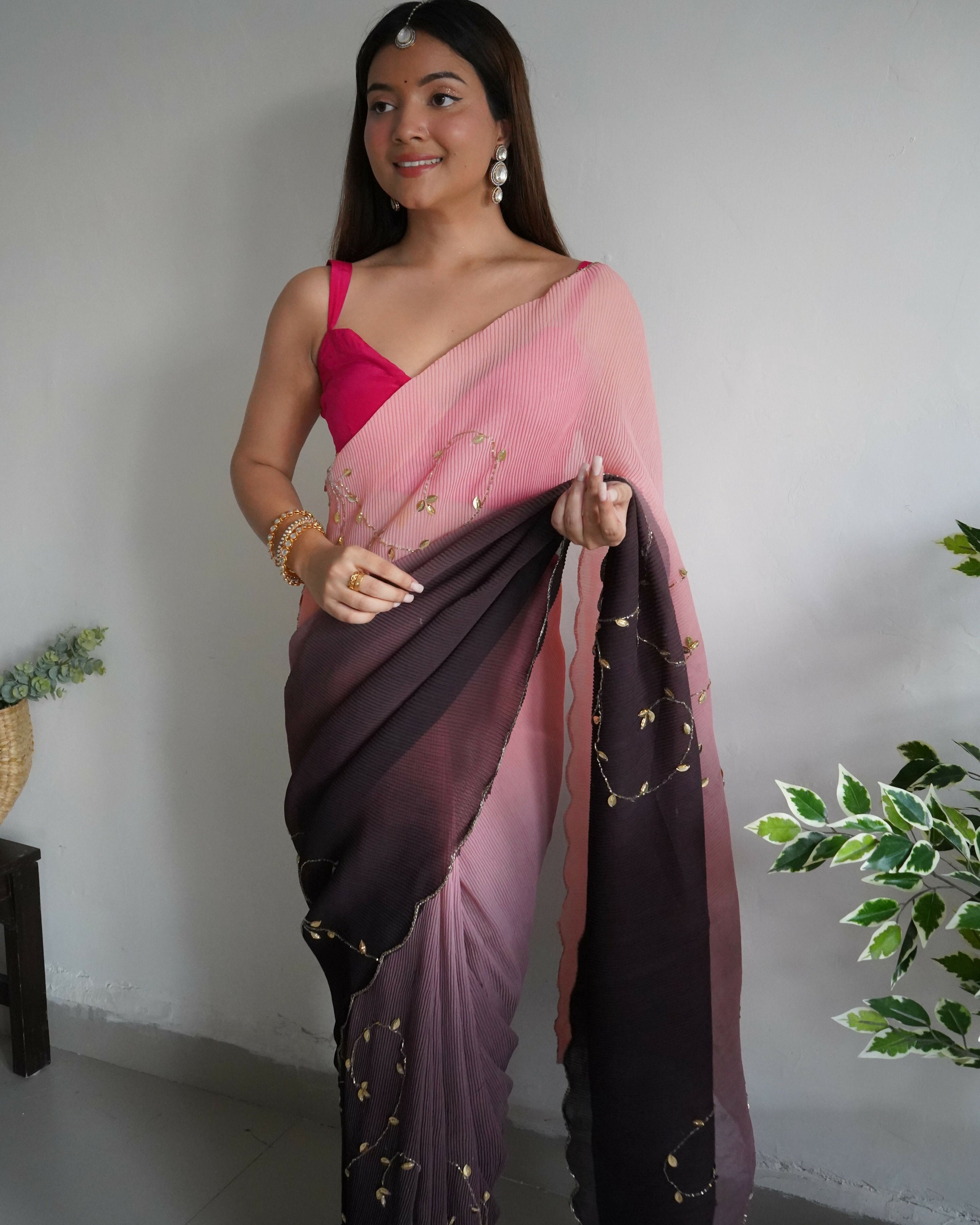 Vamsee Antara Brown Georgette Saree | Grocsy