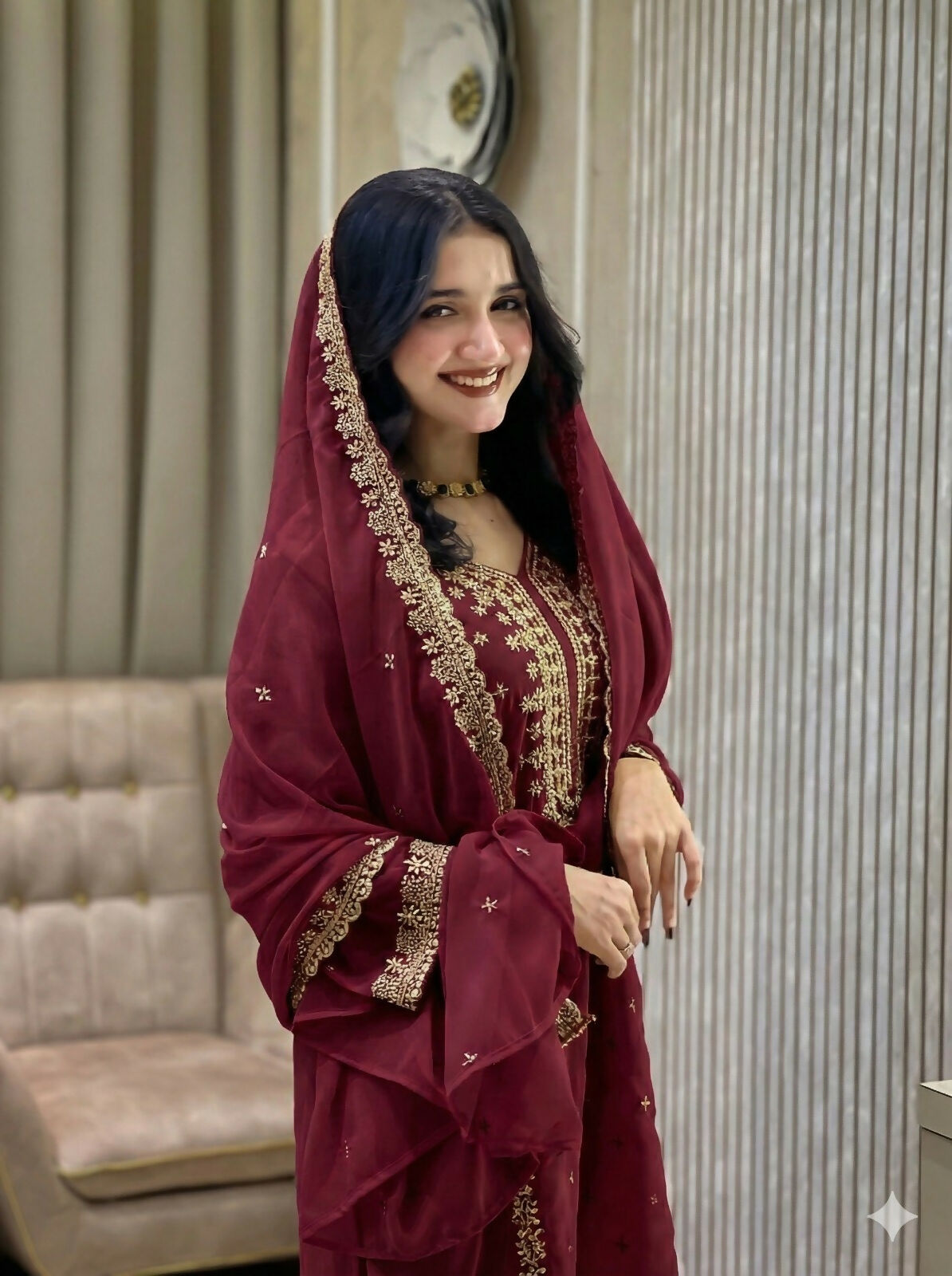 Teeya Creation Maroon Color Faux Georgette Embroidery Work Party Wear Salwar Suit | Grocsy