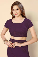 Purple Georgette Embroidered and Stone Work Saree with Unstitched Blouse Piece - Roozal | Grocsy