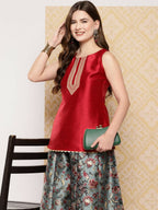 Ahalyaa Women's Traditional Wear Co-ods - Red | Grocsy