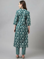 FIORRA Women's Teal Green Cotton A-Line Kurta Set | Grocsy
