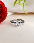 VOJ white CZ-detail Stainless Steel Cubic Zirconia Rhodium Plated Adjustable Finger Ring | Grocsy