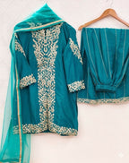 Teeya Creation Womens New Trendy Silk With Heavy Embroiedery With Sequence Work Teal Kurta Set | Grocsy
