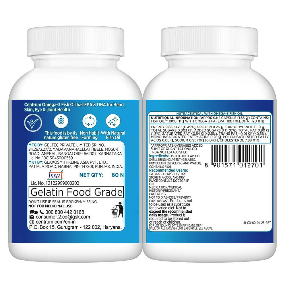 Centrum Omega-3 Fish Oil Capsules for 13 + Years | Grocsy