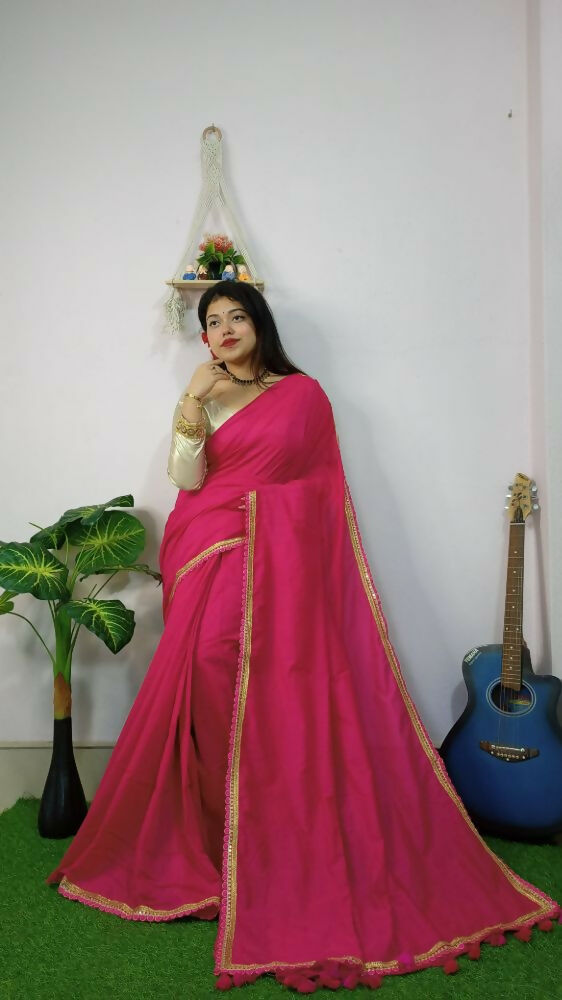 Exclusive Collection Beautiful Khadi Cotton Handloom Saree With Beautiful Zari Border - Pink | Grocsy