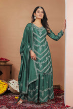Joban Fashion Green Silk Embroidered Sharara Set | Grocsy