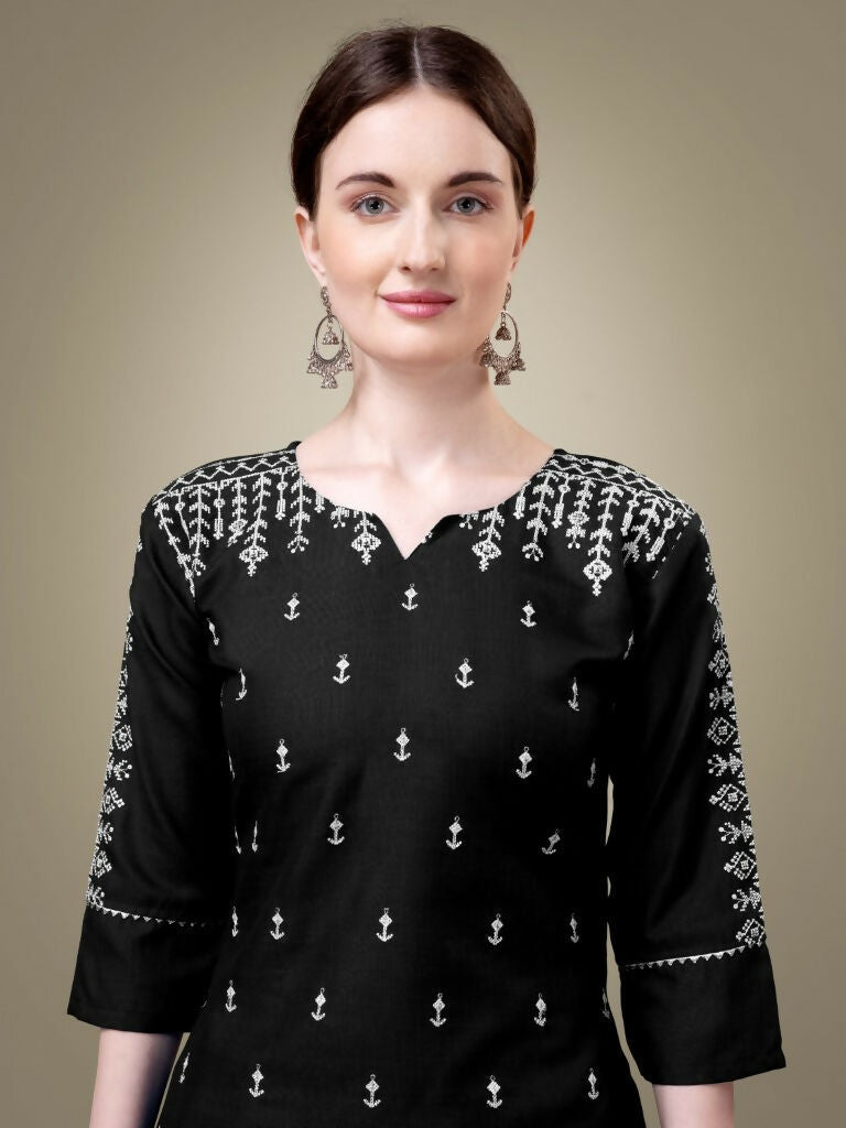 Jyoti Fashion Women's Black Cotton Blend Embroidery & Sequence work Kurta with Trouser & Dupatta | Grocsy