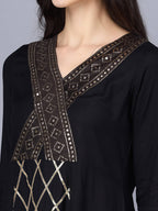 Myshka Women Black Printed Kurta with Dupatta | Grocsy