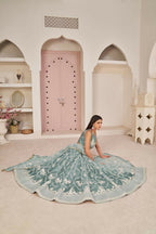 Aastha Fashion Ocean Blue Butterfly Net White Cotton Thread Work, Zari Work And Sandwich Sequence Work Embroidery Wedding Wear Lehenga Choli | Grocsy