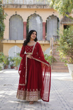 Joban Fashion Maroon Georgette Sequence Embroidery Work Kurta Set | Grocsy
