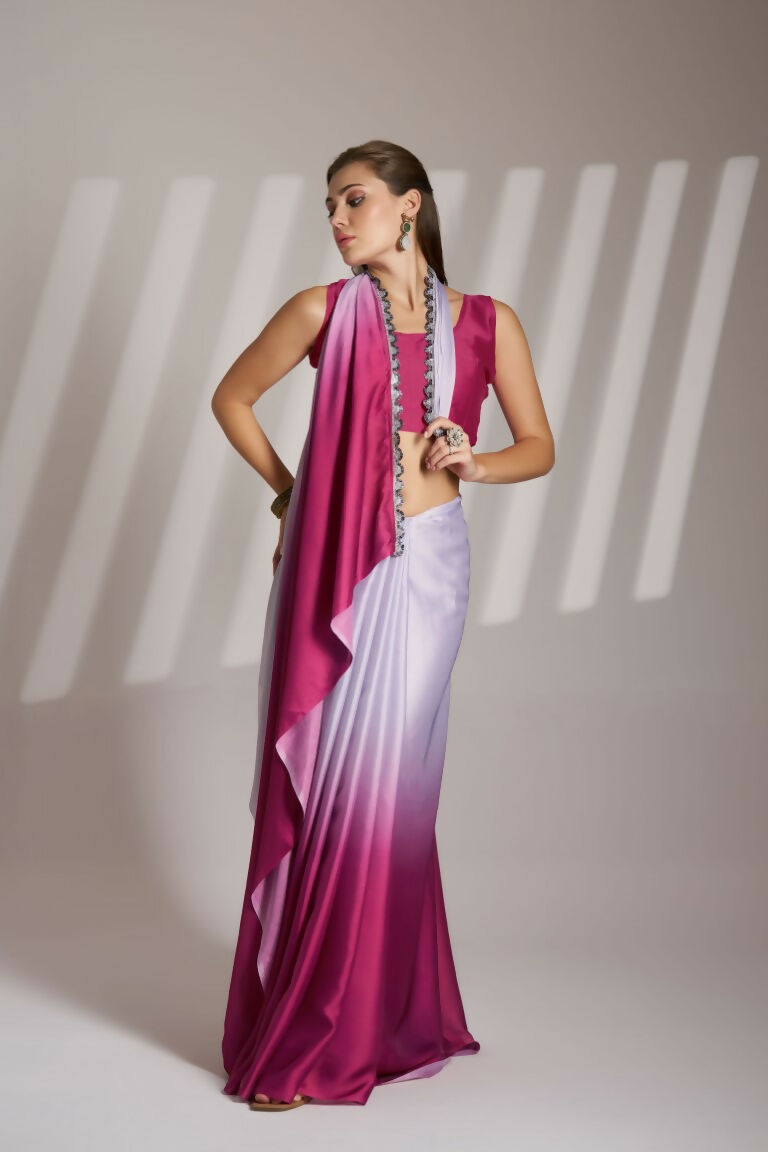 Lavender Chinon Solid Fancy Designer Saree - Nafisa | Grocsy