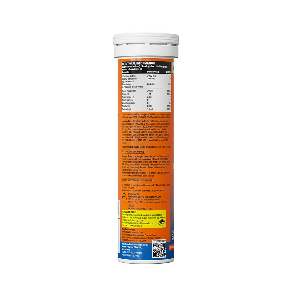Fast&Up L Carnitine 3000mg Effervescent Tablets - Orange Flavour | Grocsy