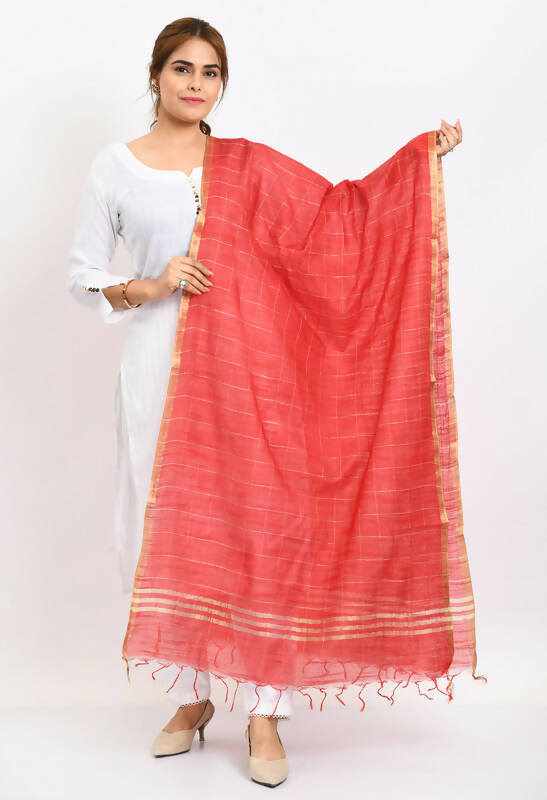 Mominos Fashion Moeza Women's Cotton Zari Box Red Dupatta | Grocsy