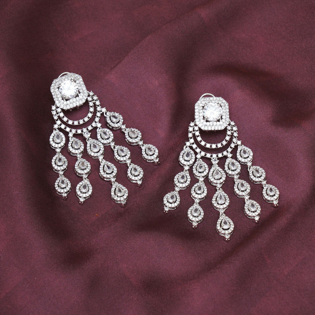 Long Diamond Studded Dangler Earrings- Ruby Raang | Grocsy