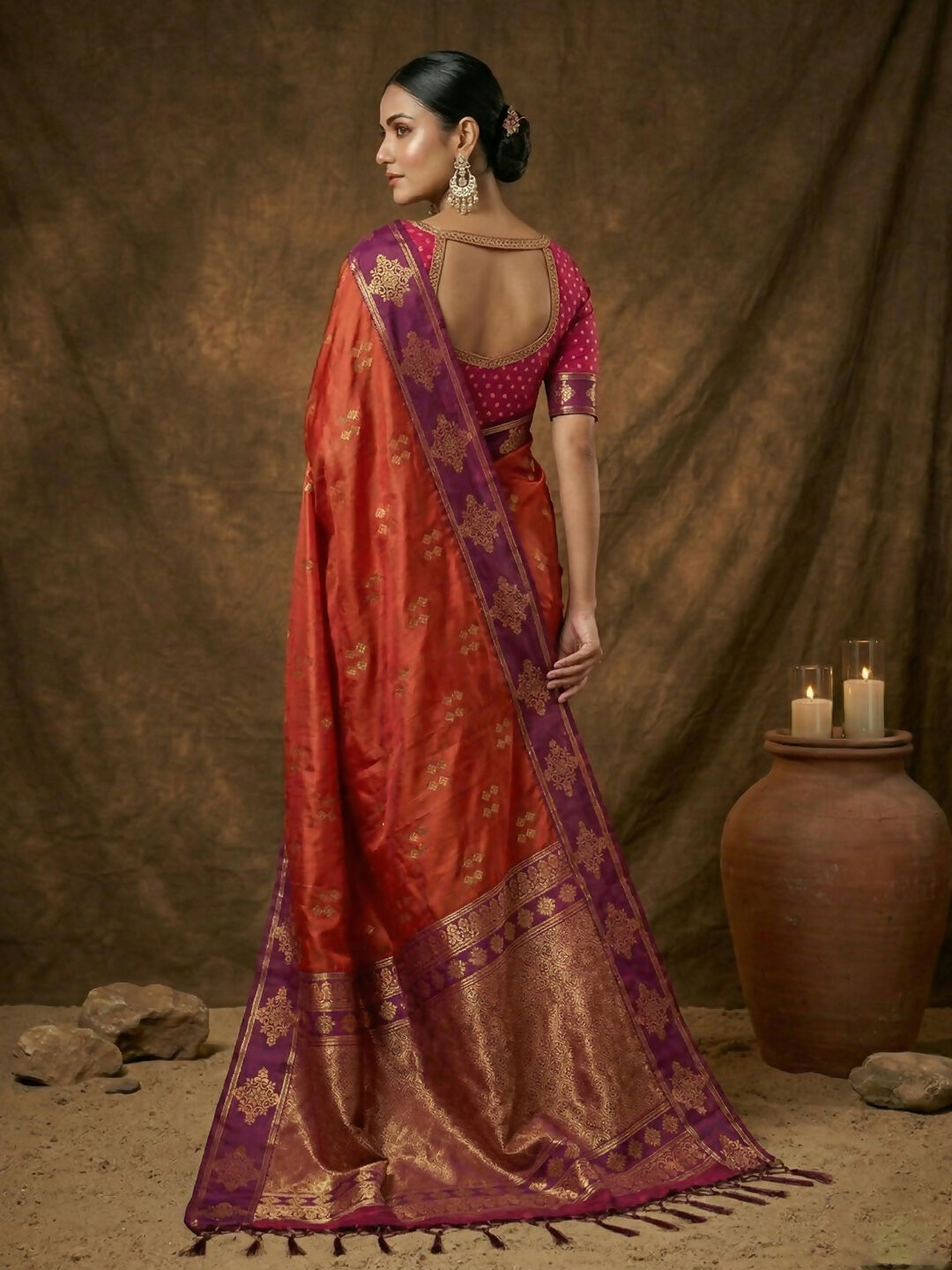 Shree Shyam Fashion Orange Soft Silk Saree | Grocsy