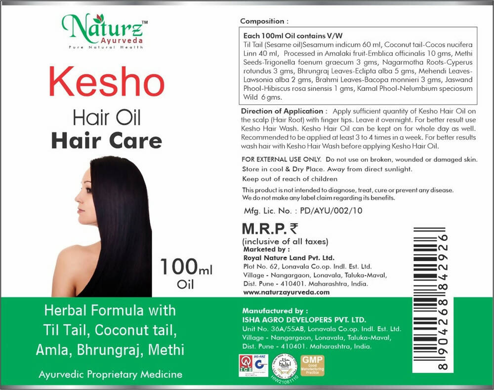 Naturz Ayurveda Kesho Hair Care Oil | Grocsy