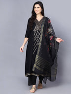 Myshka Women Black Printed Kurta with Dupatta | Grocsy
