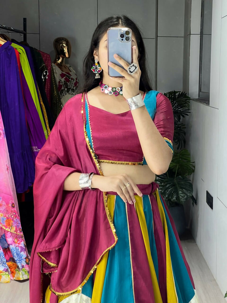 Yash Enterprise Multi Color Silk Embroidery Semi Stitched Navratri Chaniya Choli | Grocsy