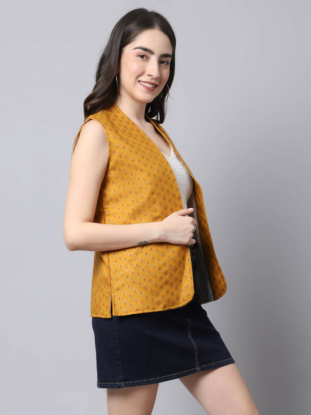 Even Apparels Multi Viscose Rayon Open Front Women's Waistcoat | Grocsy