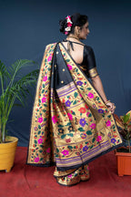 Jyoti Fashion Women's Black Paithani Silk Zari Woven Saree with Blouse | Grocsy