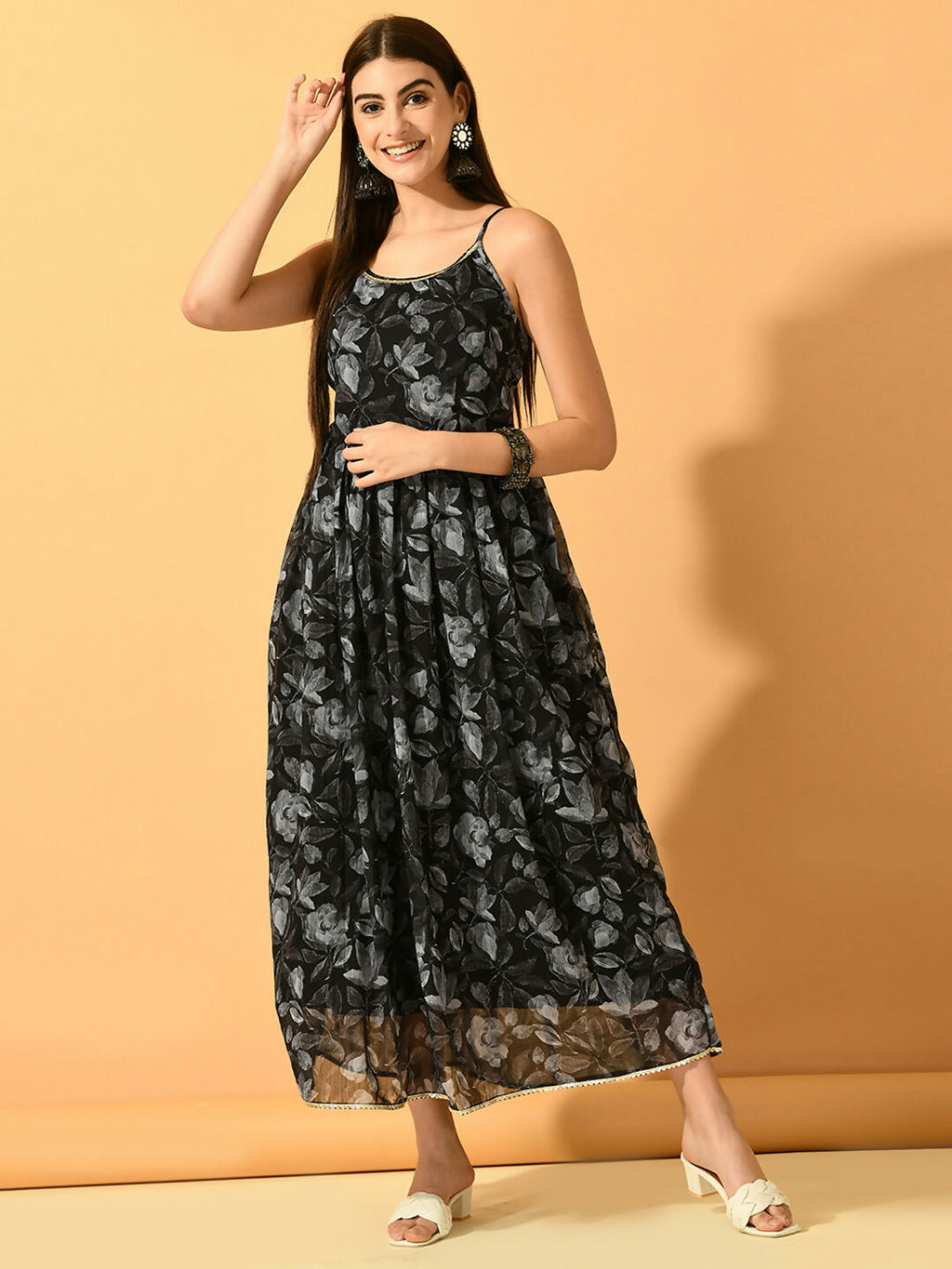 Myshka Women's Black Fit and Flare Party Dress | Grocsy