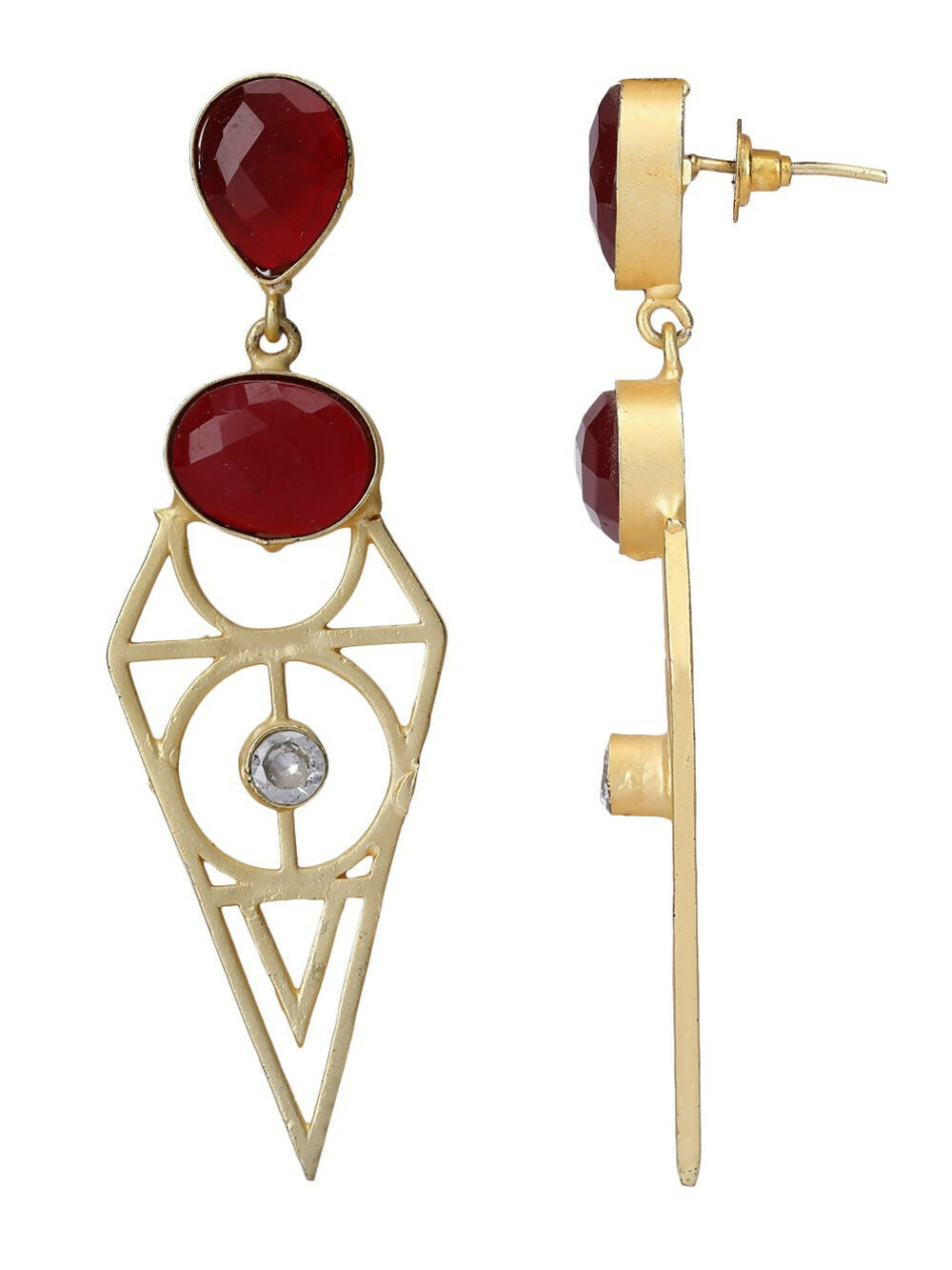 Joban Fashion Women Red Stone Matte Gold Earrings | Grocsy