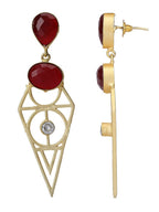 Joban Fashion Women Red Stone Matte Gold Earrings | Grocsy