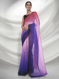 Purple Organza Solid Saree With Unstitched Blouse Piece - Shanaya | Grocsy