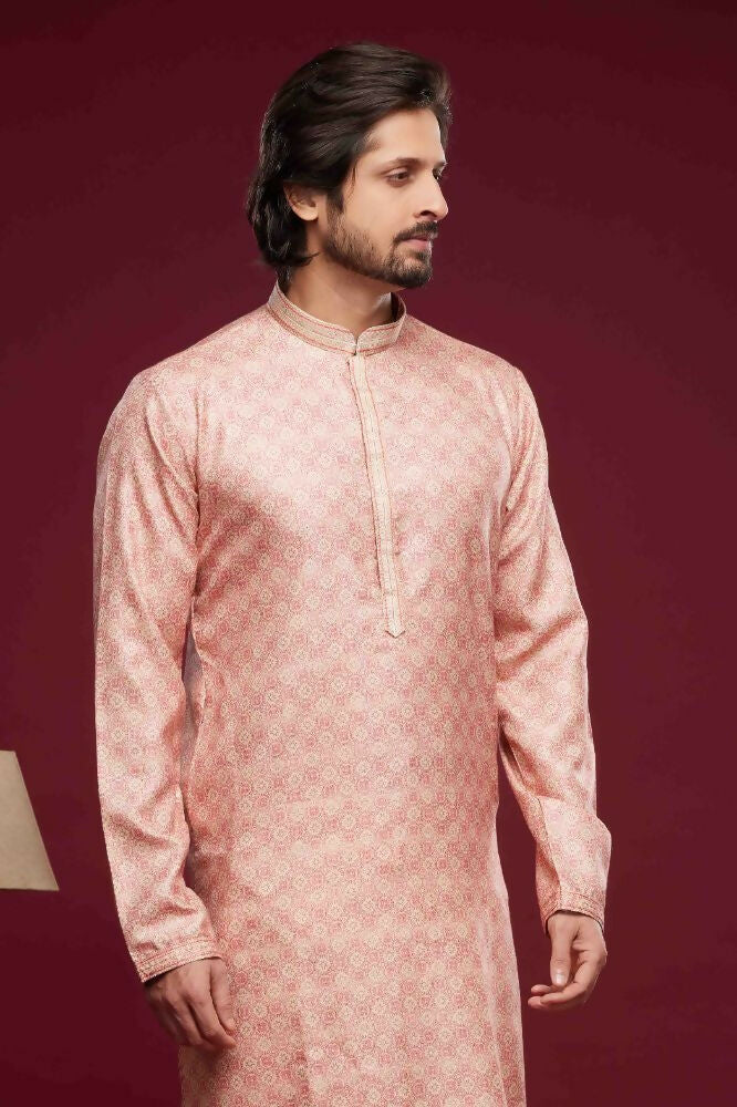 Raivat Ethnic Art Silk Digital Print Pintux Work Kurta Pajama In Pink Colour | Grocsy