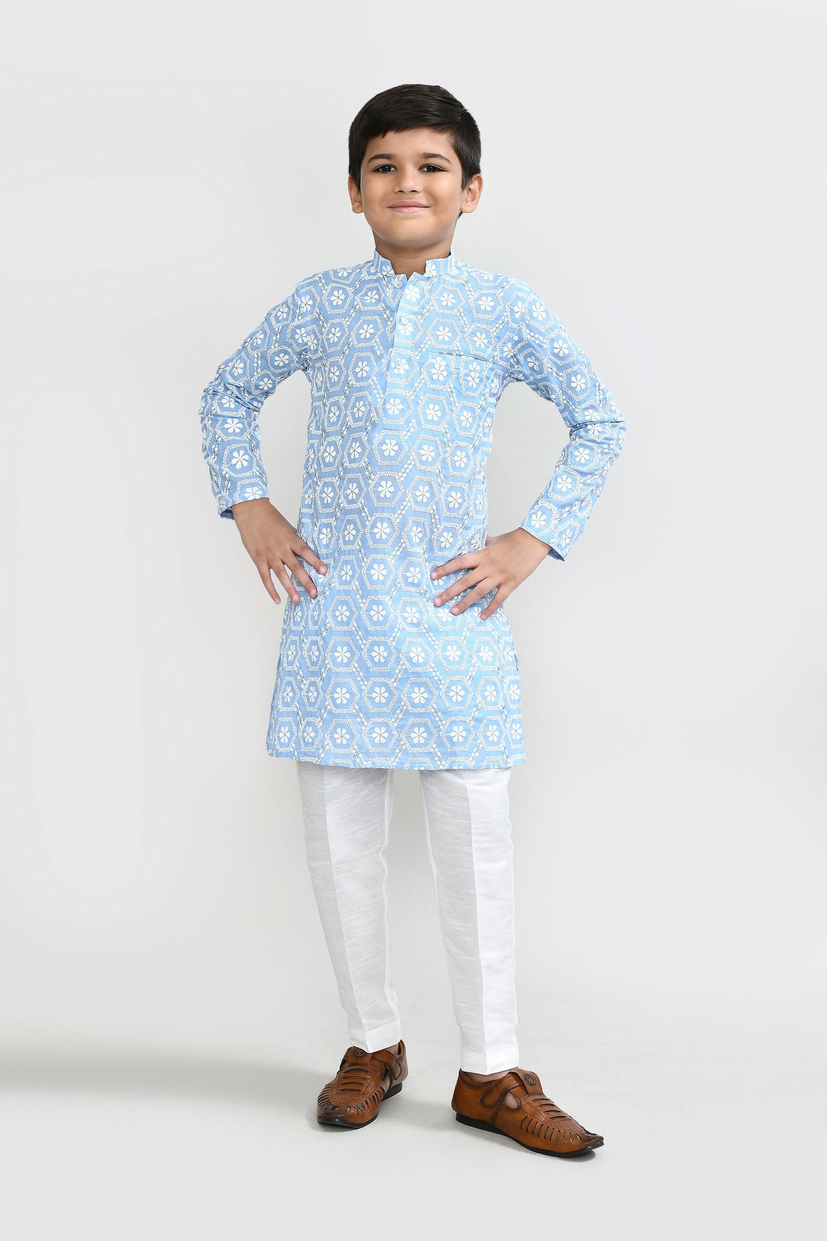 Joban Fashion Cotton Sky blue Kurta With Straight Fit Pant | Grocsy