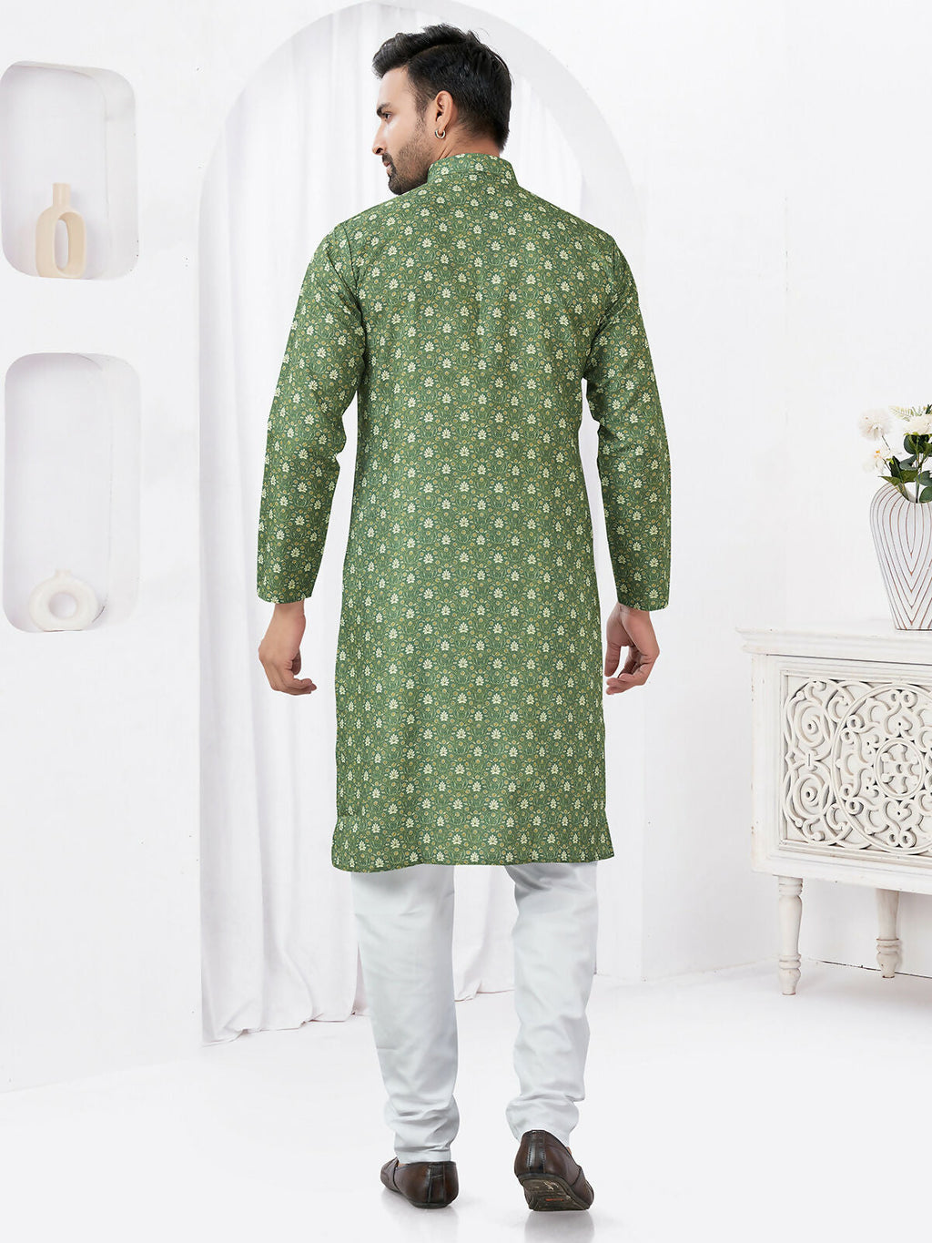 Joban Fashion Men's Rayon Cotton Green Printed Kurta Pyjama set | Grocsy