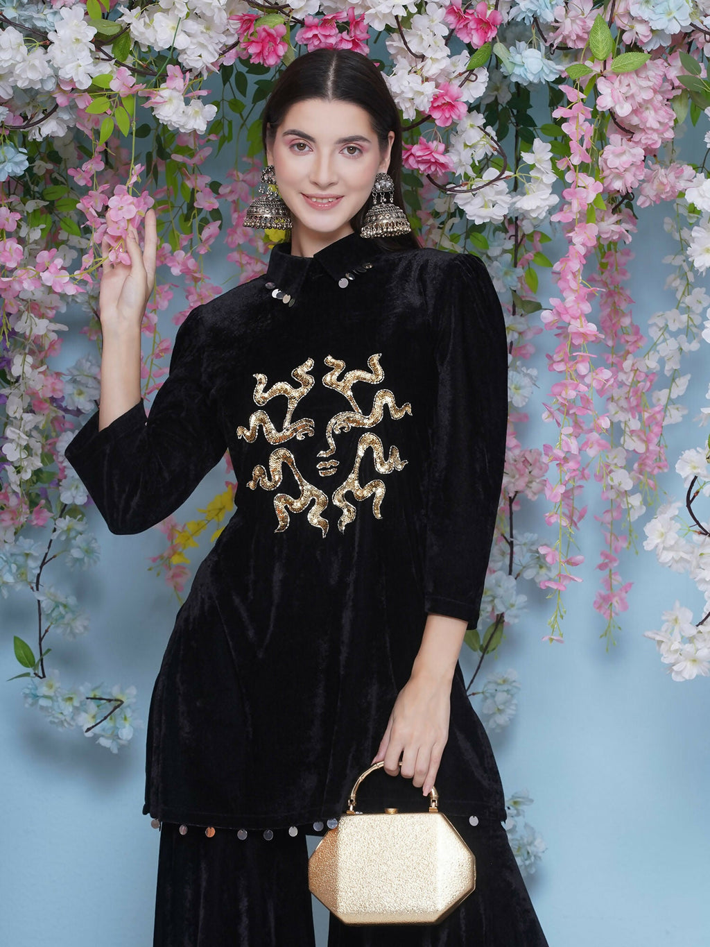 Joban Fashion Black Velvet Sharara Set | Grocsy