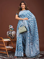 Shree Shyam Fashion Pankhuri Sky Blue Linen Cotton Saree | Grocsy