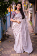 Grey Linen Sequence Saree with Unstitched Blouse - Hiral Fashion | Grocsy