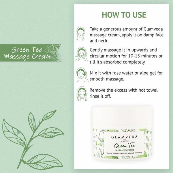 Glamveda Green Tea Recharge & Renew Massage Cream | Grocsy
