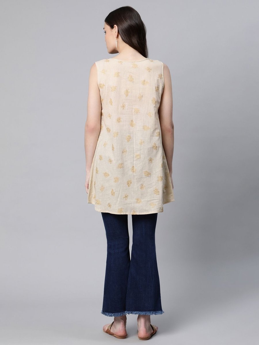 Ahalyaa Women Beige Pure Cotton Floral Printed Tunic | Grocsy