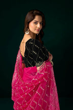 Joban Fashion Rani Pink Net Party Wear Sarees | Grocsy