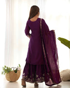 Teeya Creation Purple Color Chinon Silk Embroidery Work Wedding Wear Palazzo Set | Grocsy