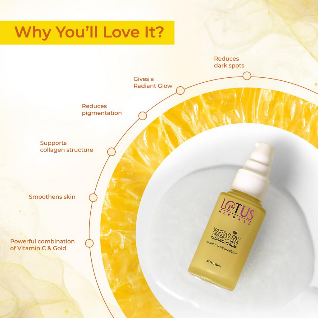 Lotus Herbals WhiteGlow Vitamin C and Gold Radiance Face Serum | Grocsy