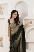 Grey Satin Pedding Designer, Printed Party Wear Ready To Wear Saree - Femina | Grocsy