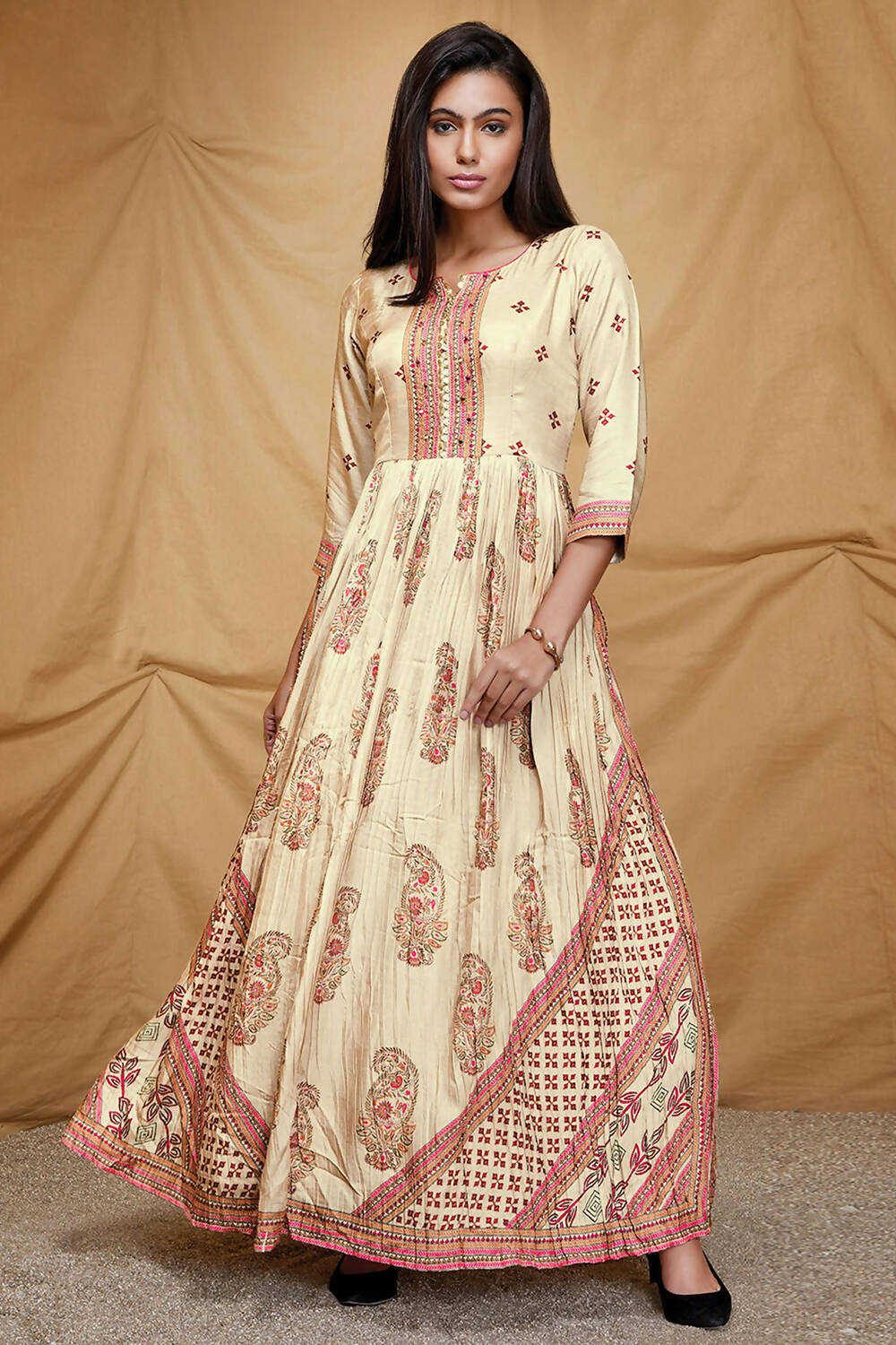 Designer casual Offwhite Dola Silk Gown - Anbazaar | Grocsy
