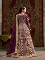 Anaita Purple Embroidered Net Stitched Anarkali Suit | Grocsy