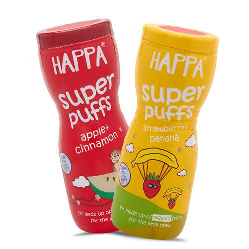 Happa Organic Multigrain Apple Cinnamon & Strawberry Banana Melts Super Puffs Combo(8 Months+) | Grocsy