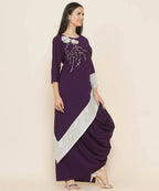 Women Republic Purple Assmetrical Kurta With Cowl Dhoti | Grocsy
